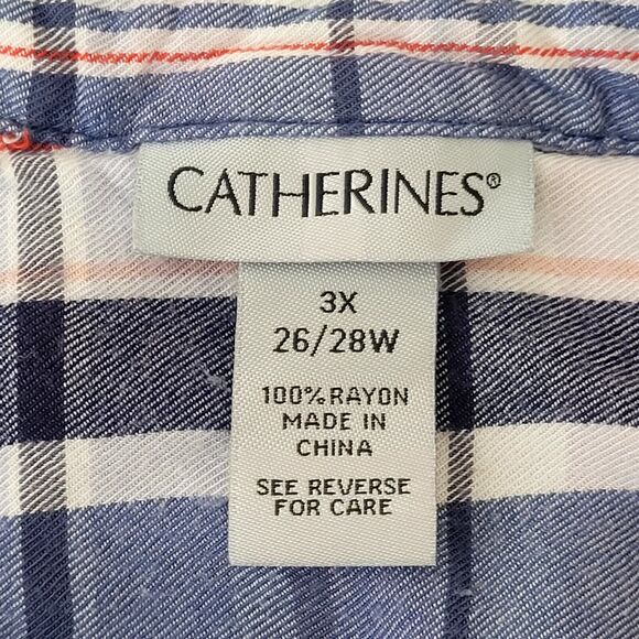 Catherines Red White Blue Patriotic Plaid Twist Front Button Down Blouse Size 3X - Picture 3 of 6
